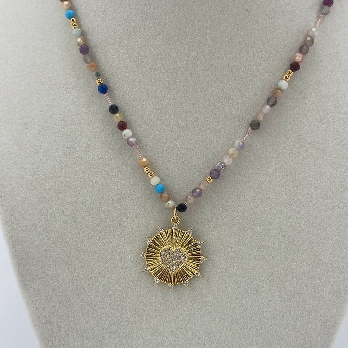 Colorful Bead W/ Gold Disk & Heart