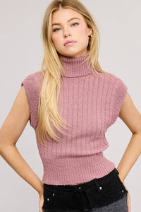 Sleeveless Turtleneck Sweater Textured Top