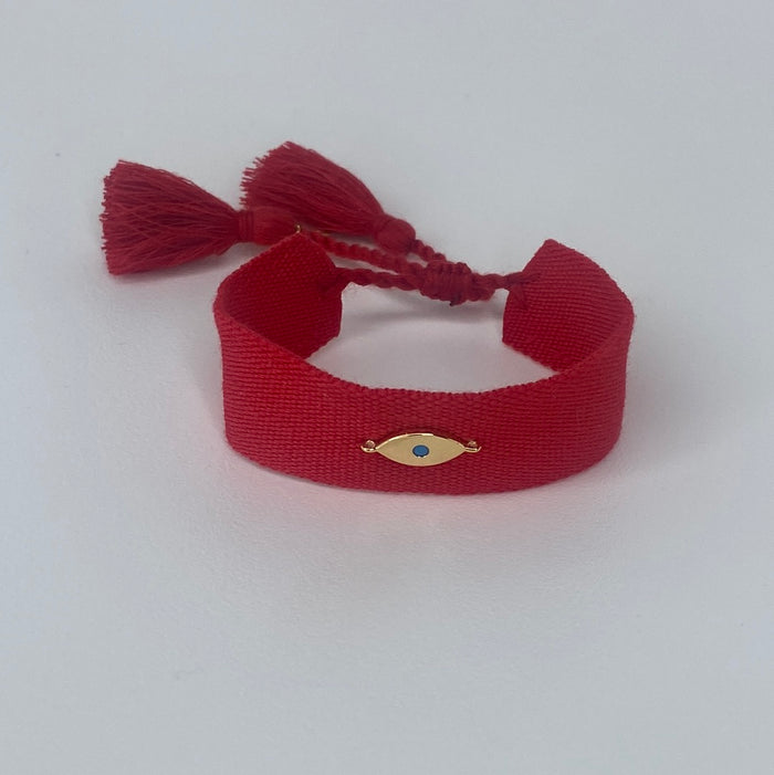 Medium Red Ribbon W/ Mini Gold Evil Eye