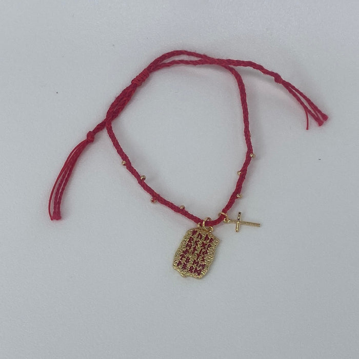 Red Braid W/ Gold Cross & Commandments