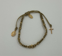 Red/Tan bracelets W/golden mini beads and cross