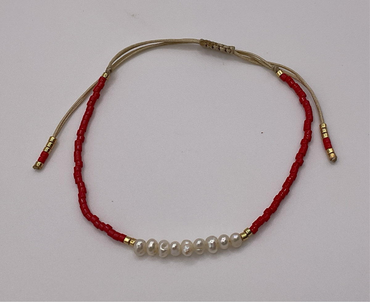 Multi Gray Red & Gold Adjust String Bracelets