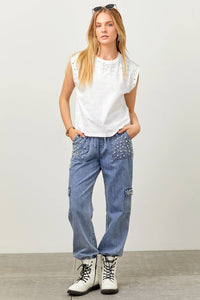 Rhinestone With Pearl Sleeveless Top