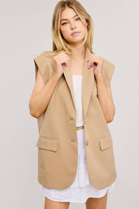 Structured Oversized Blazer Vest With Shoulder Pads