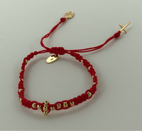Red/Tan bracelets W/golden mini beads and cross