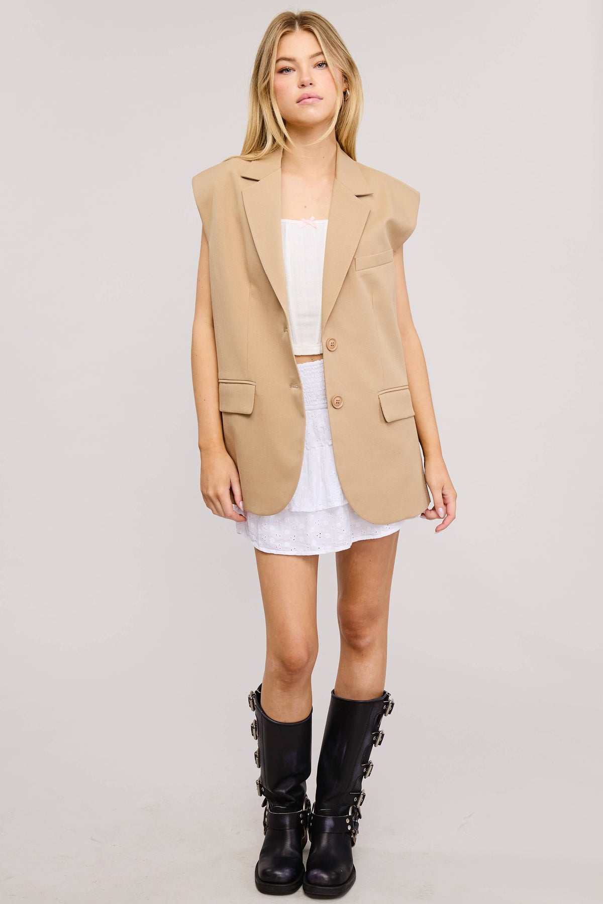 Structured Oversized Blazer Vest With Shoulder Pads
