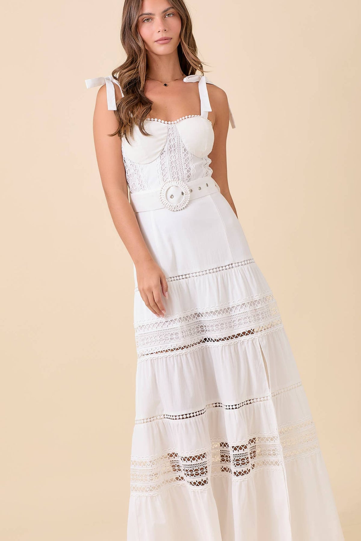 Maxi Dress With Border Lace Detail and Belt
