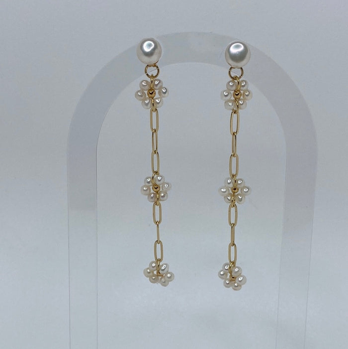 Gold W/ 3 White Pearl Flowers
