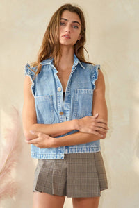 Ruffle-Adorned Denim Vest
