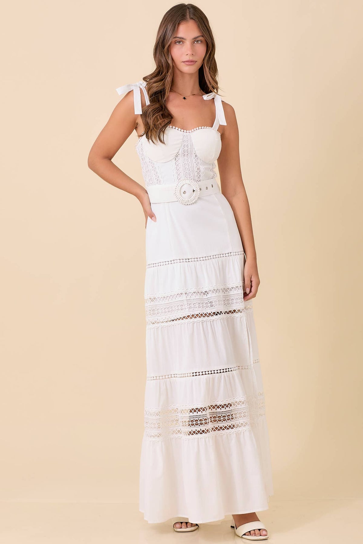 Maxi Dress With Border Lace Detail and Belt