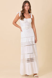 Maxi Dress With Border Lace Detail and Belt