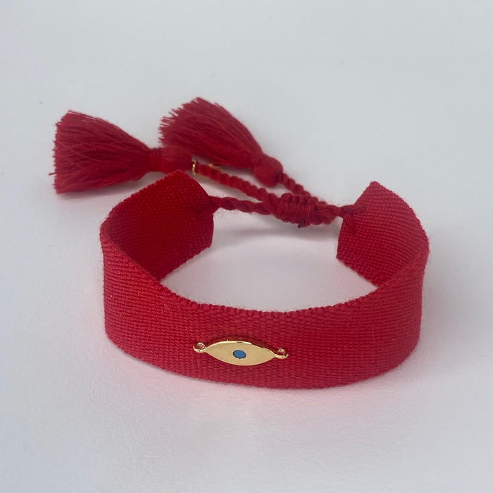 Medium Red Ribbon W/ Mini Gold Evil Eye