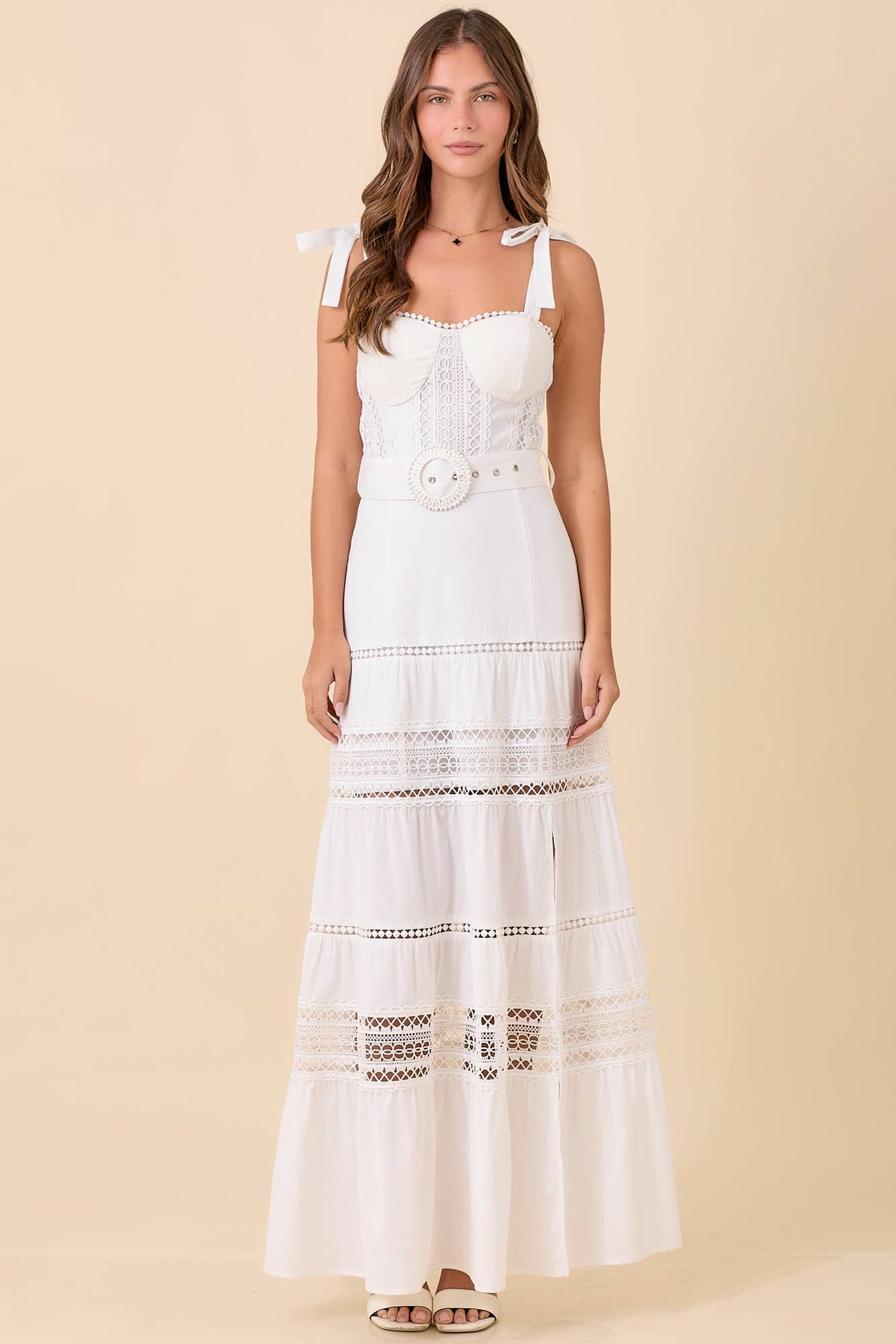 Maxi Dress With Border Lace Detail and Belt
