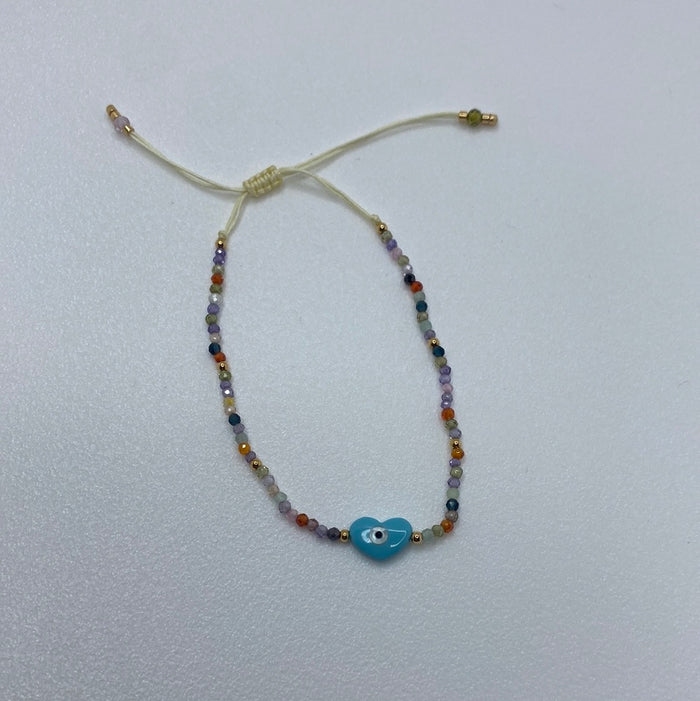 Colorful Bead Pattern W/ Heart & Evil Eye