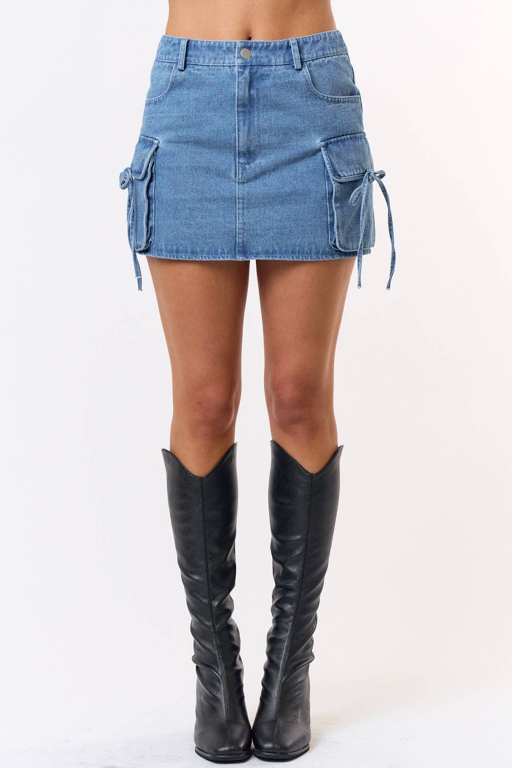 Bow Tie Denim Cargo Mini Skirt