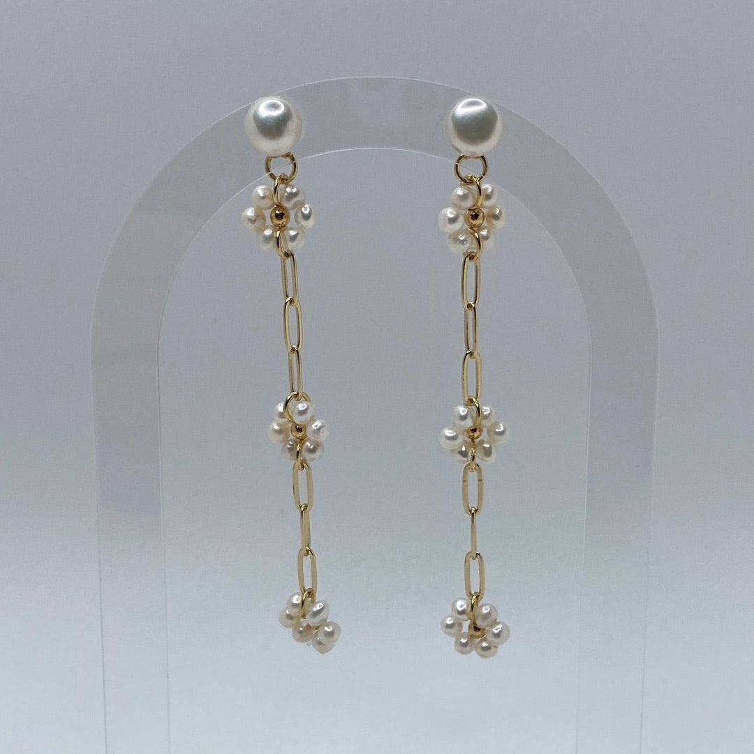 Gold W/ 3 White Pearl Flowers