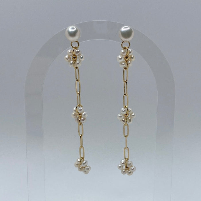 Gold W/ 3 White Pearl Flowers