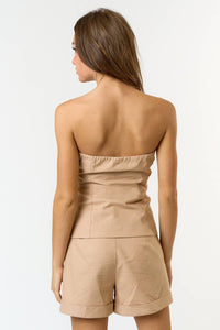 LINEN BUTTON DOWN TUBE TOP AND ROLL UP SHORTS SET