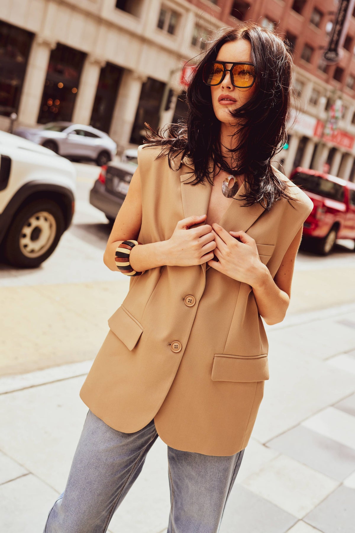 Structured Oversized Blazer Vest With Shoulder Pads