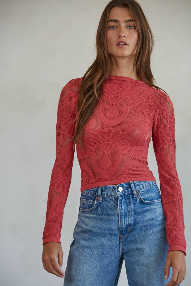 Knit Seamless Jacquard Mock Neck Long Sleeve Top – The Hanger