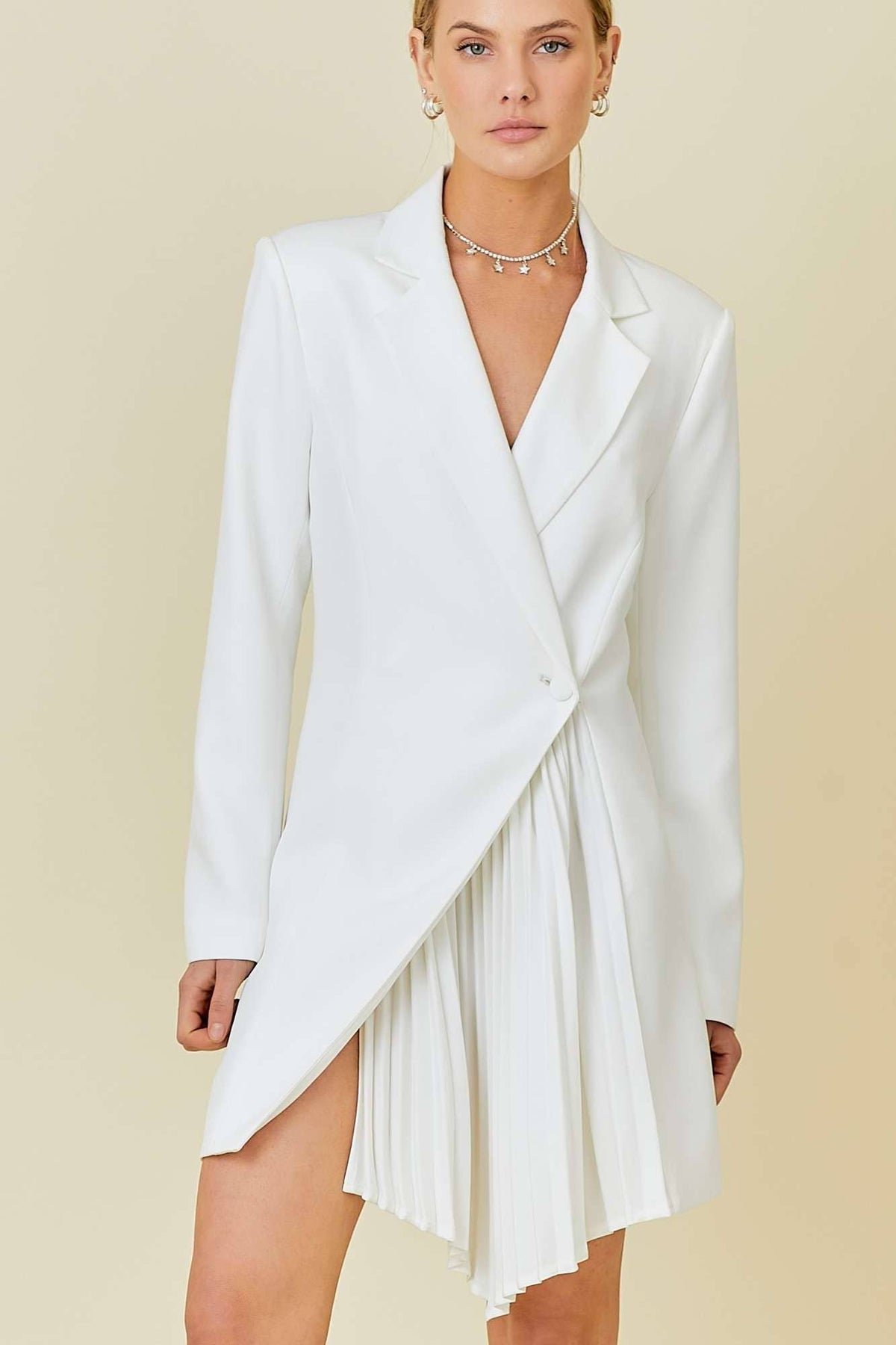 Blazer Dress With Pleated Skirt Detail
