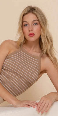 Fitted Halter Neck Stripe Seamless Rib Top