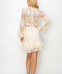 Crochet LongSleeve Mini White Mini Dress