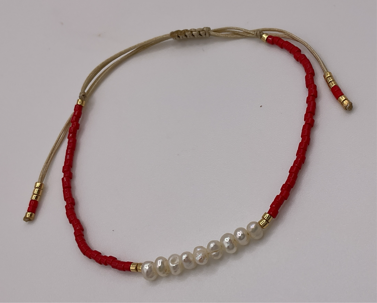 Multi Gray Red & Gold Adjust String Bracelets