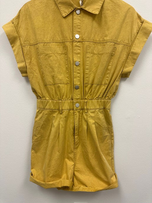Button Down Denim Romper Yellow