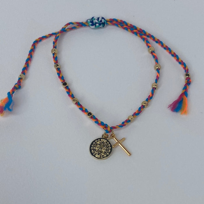 Pink & Orange W/ Small Gold Disk & Cross