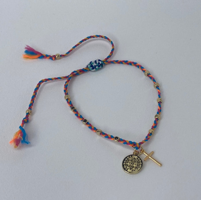 Pink & Orange W/ Small Gold Disk & Cross