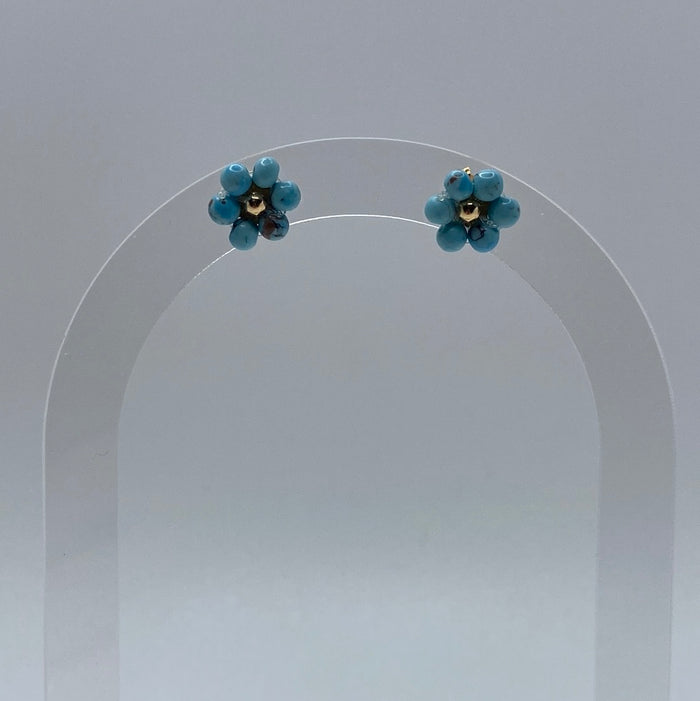 Blue Big Flower Studs