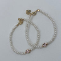 Mini Pearls W/ Pink Mini Heart bracelet
