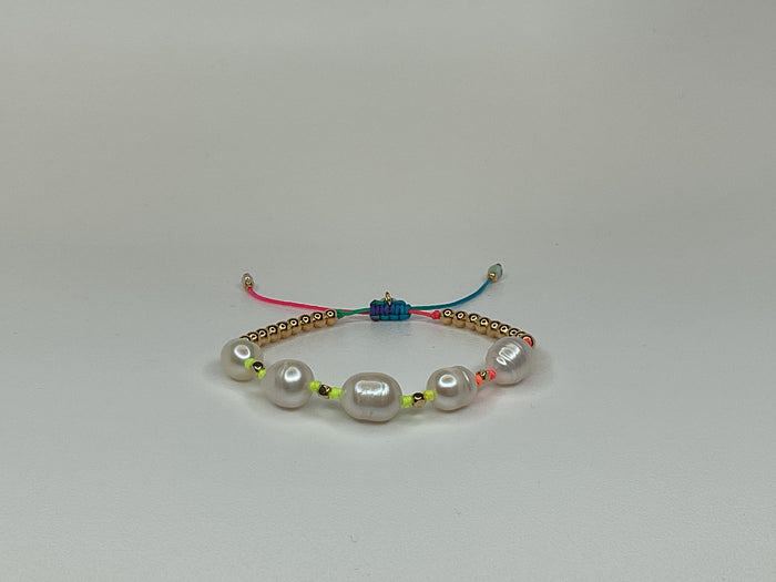 Neon W/ Gold Beads & 5 Large Pearls