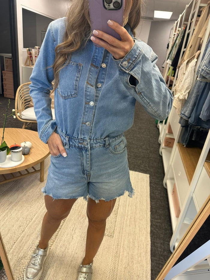Long Sleeve Denim Romper
