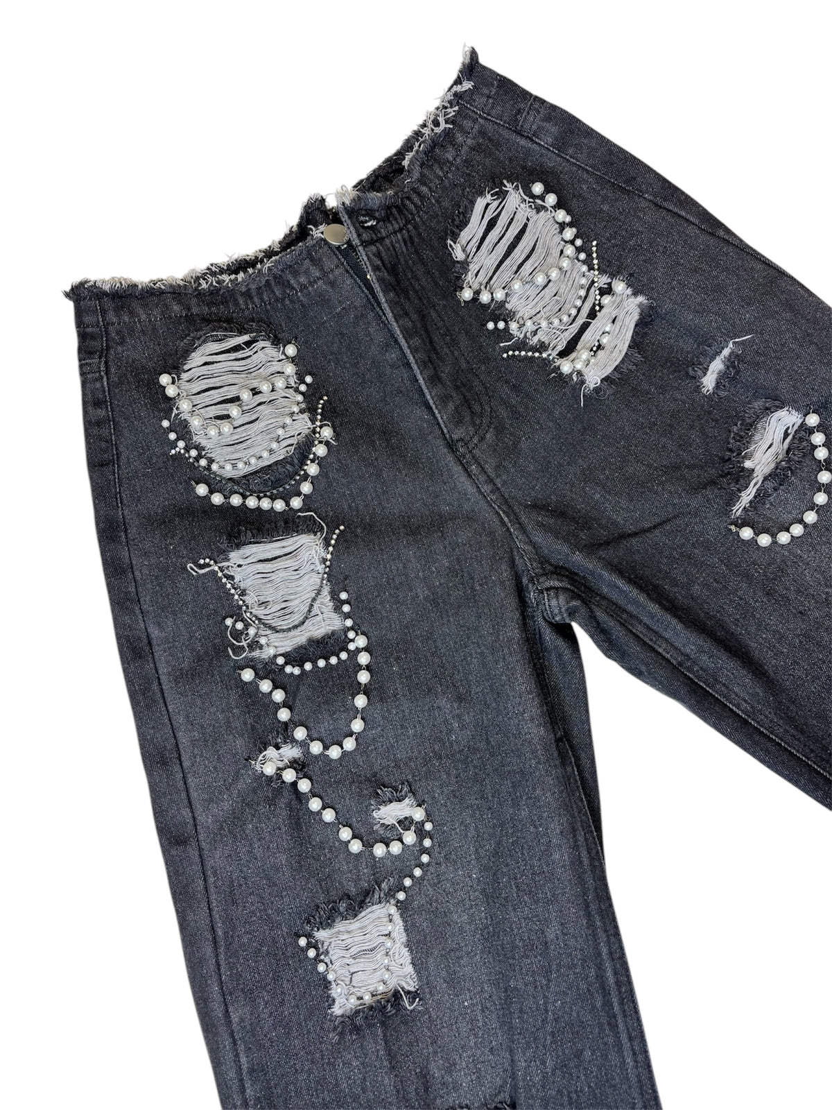 Pearl Details Ripped Jeans