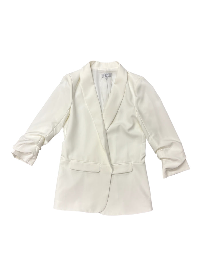 Solid Ruched White Blazer