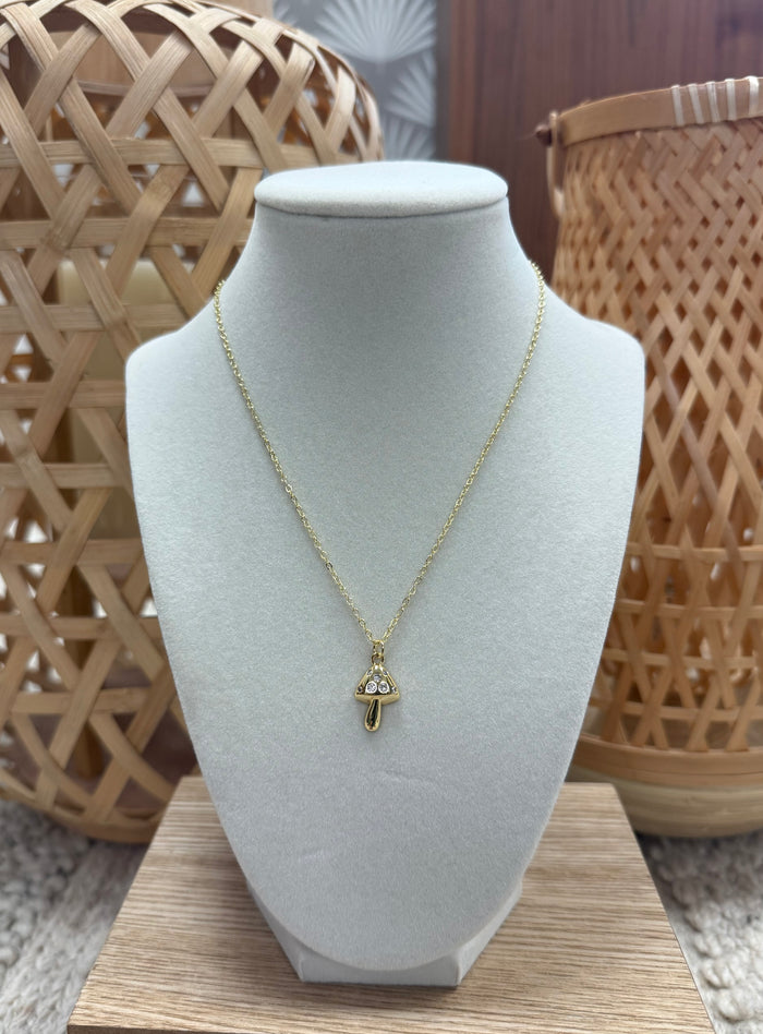 Gold W/ Brilliants Mushroom Necklace