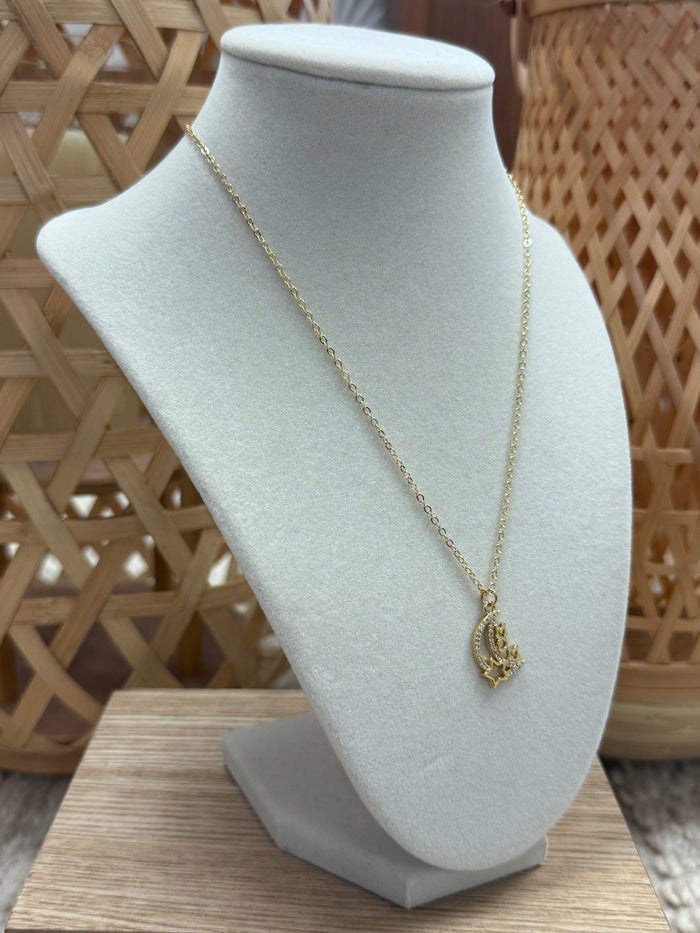 Gold W/ Brilliant Moon “Mom” Necklace