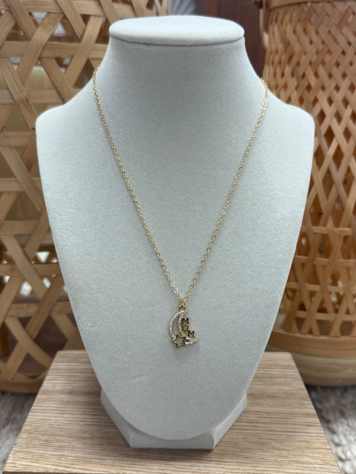 Gold W/ Brilliant Moon “Mom” Necklace