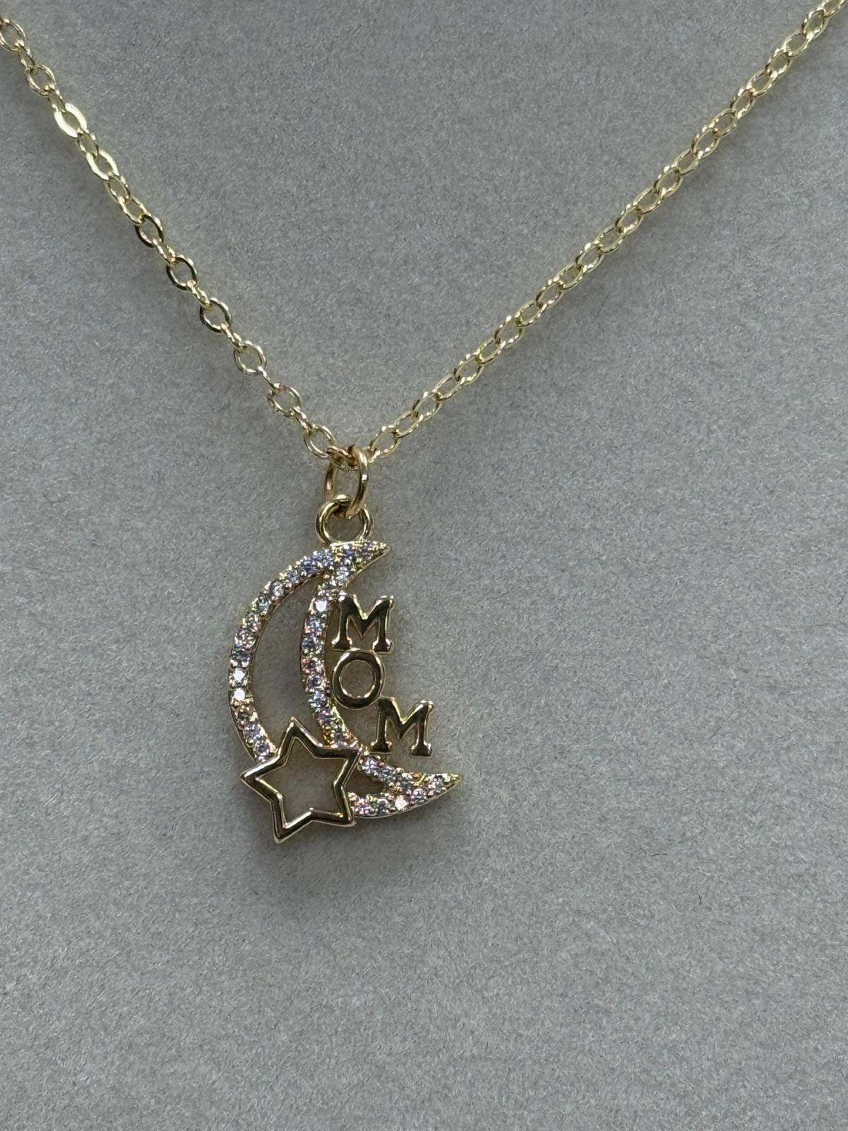 Gold W/ Brilliant Moon “Mom” Necklace