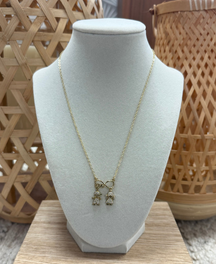 Gold Romantic Love Letter W/ Boy & Girl Necklace