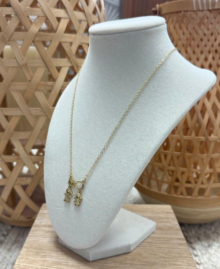 Gold Romantic Love Letter W/ Boy & Girl Necklace