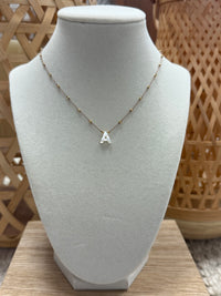 Mini Gold Beads String Necklace with Nacar Letter
