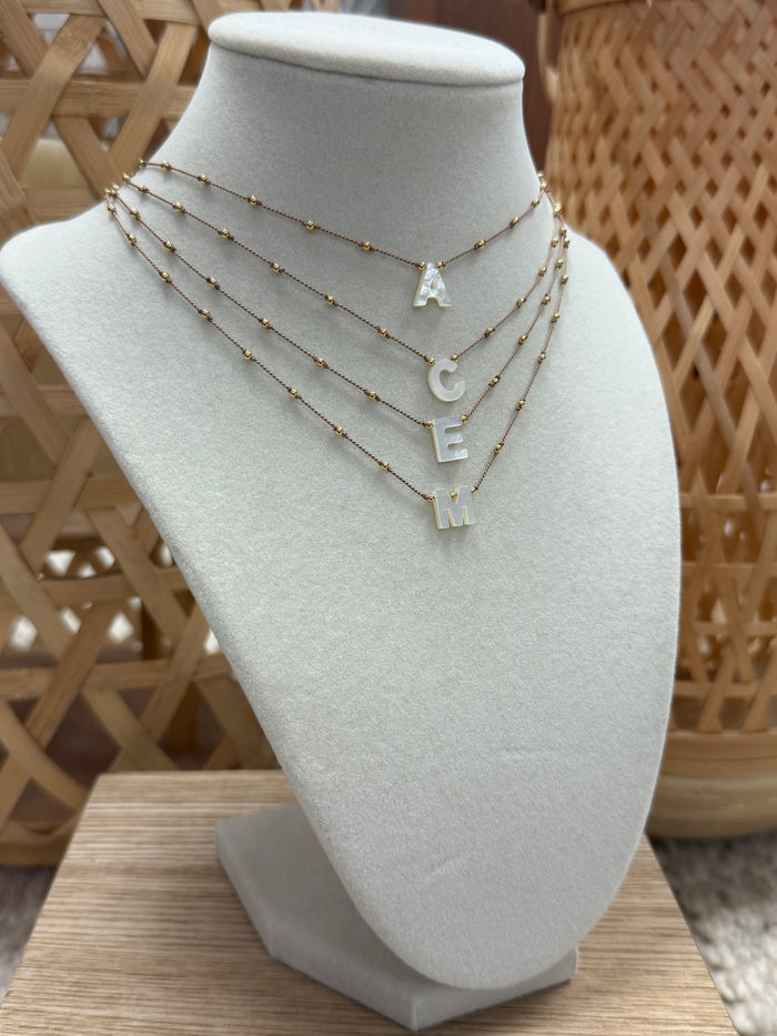 Mini Gold Beads String Necklace with Nacar Letter