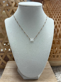 Mini Gold Beads String Necklace with Nacar Letter
