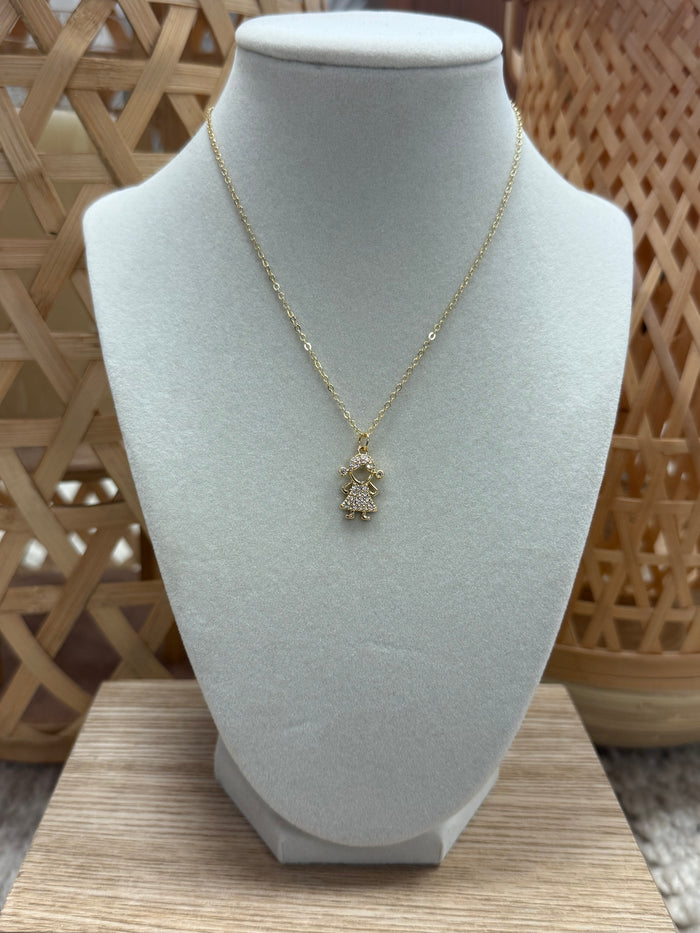 Gold W/ Brilliant Cute Girl Necklace