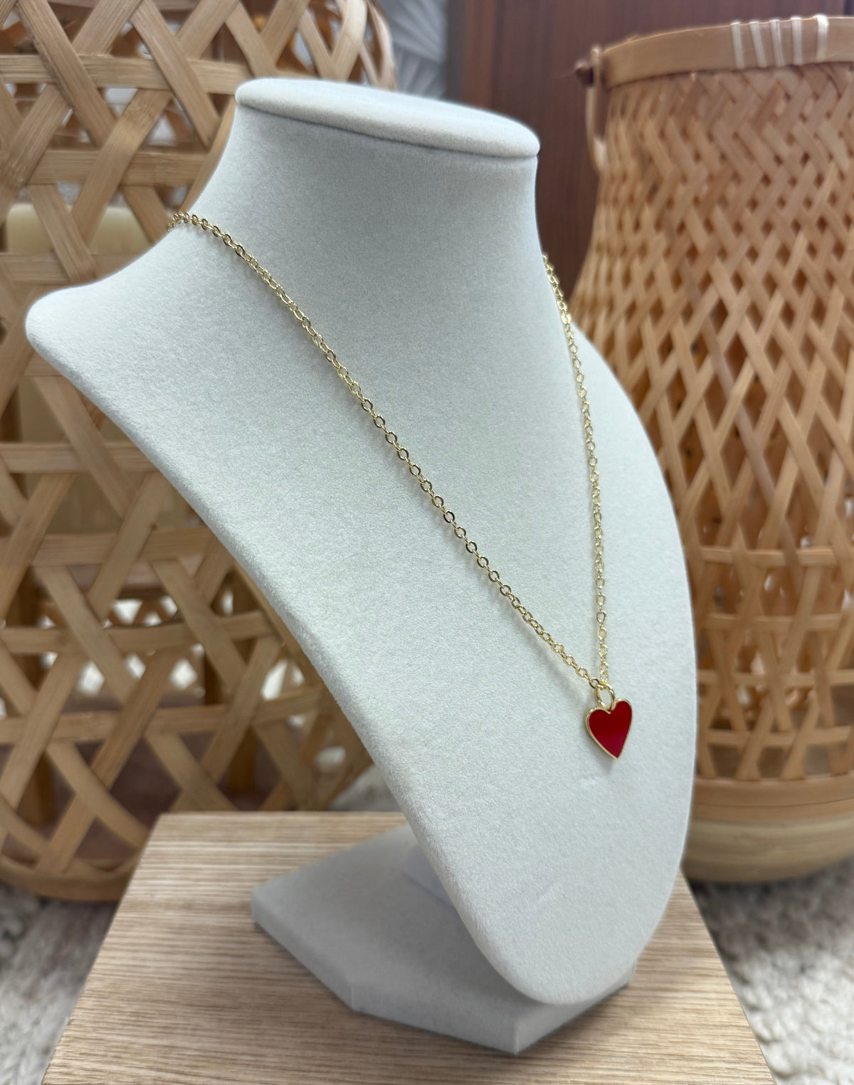 Long Gold W/ Red Heart Necklace