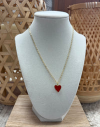 Long Gold W/ Red Heart Necklace