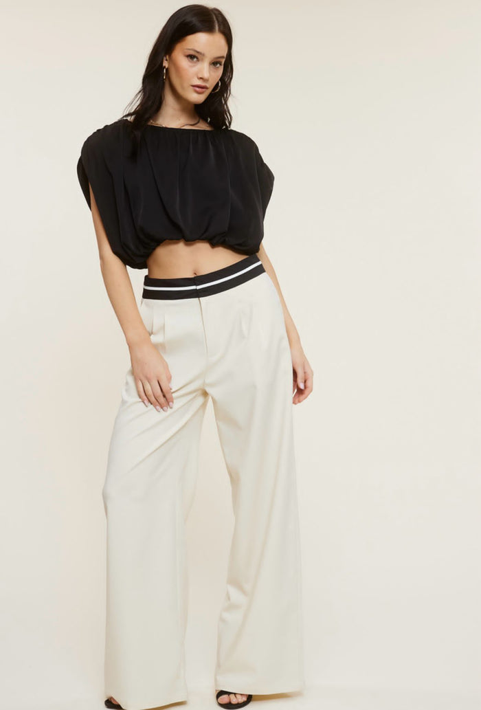 Off White Black Contrast Waist Band Trousers